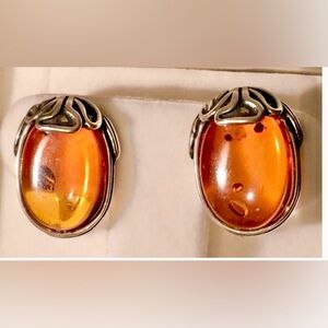 Silver Silver Amber Clip On Earrings Vintage Mid Century